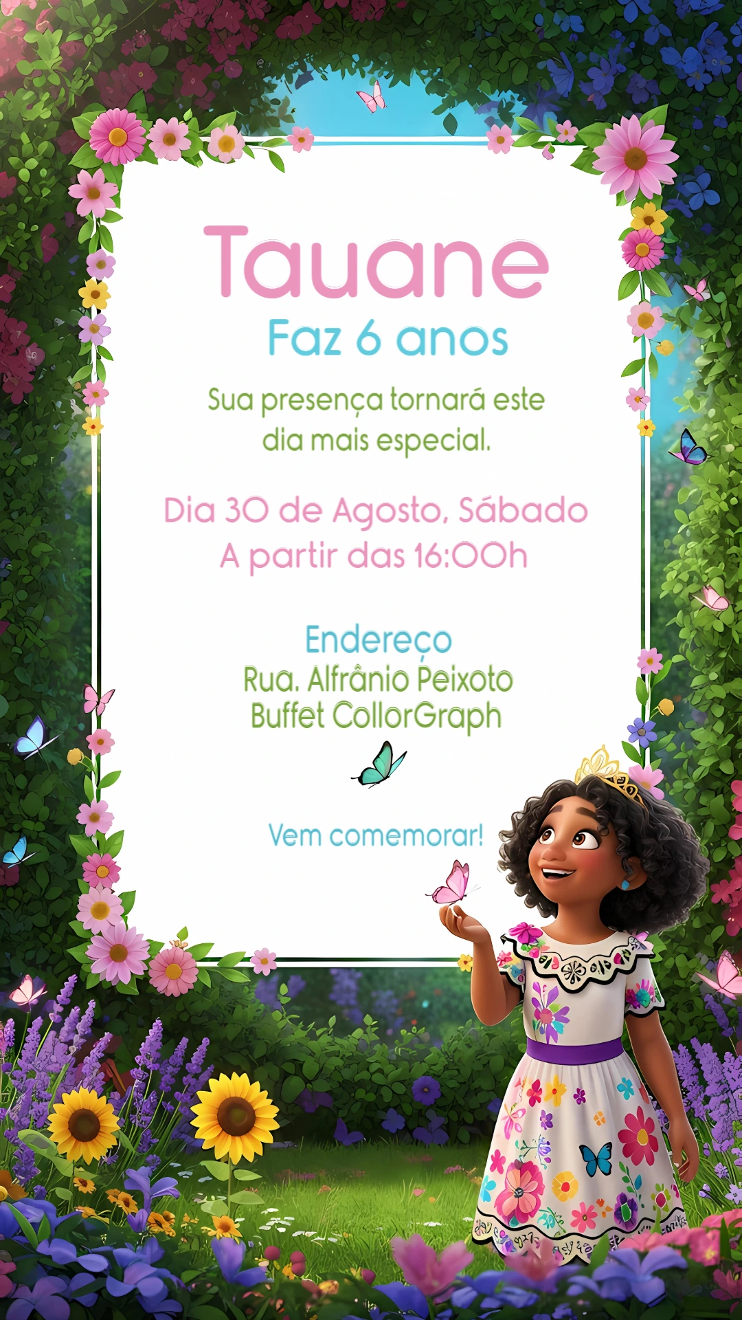 Convite Aniversário Encanto com Personagens para Editar Online