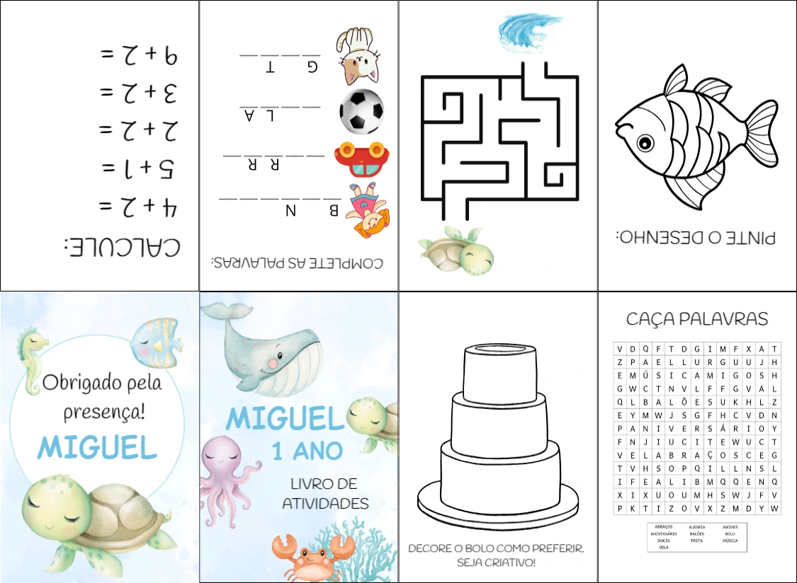 Livro de Atividades Fundo do Mar Editável para Aniversário
