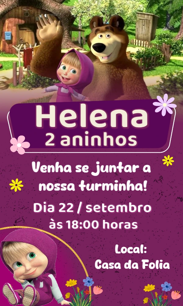 Convite Aniversário Masha e o Urso para Editar Online