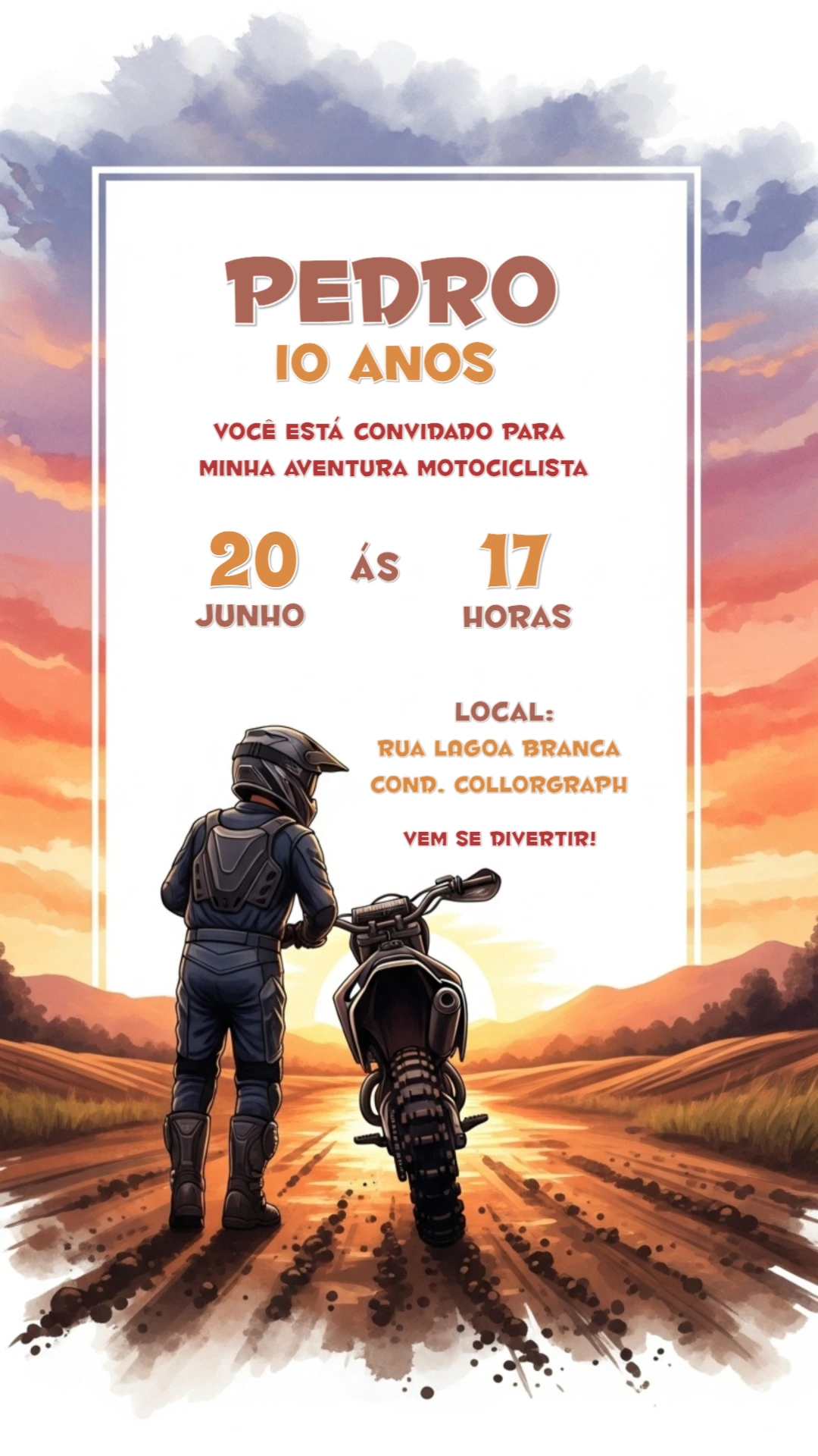 Convite de Aniversário Motocross para Editar Online