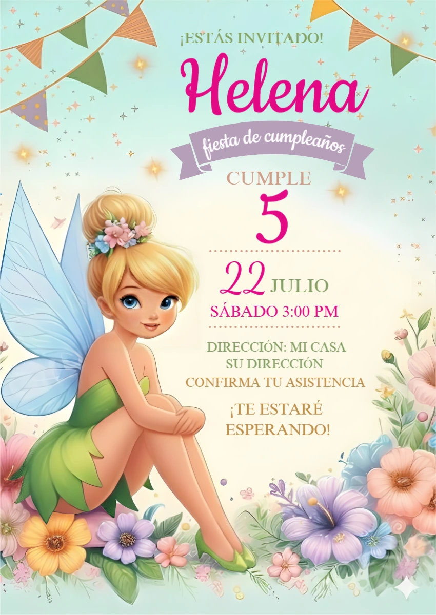 Invitación de Cumpleaños de Campanita Floral para Editar