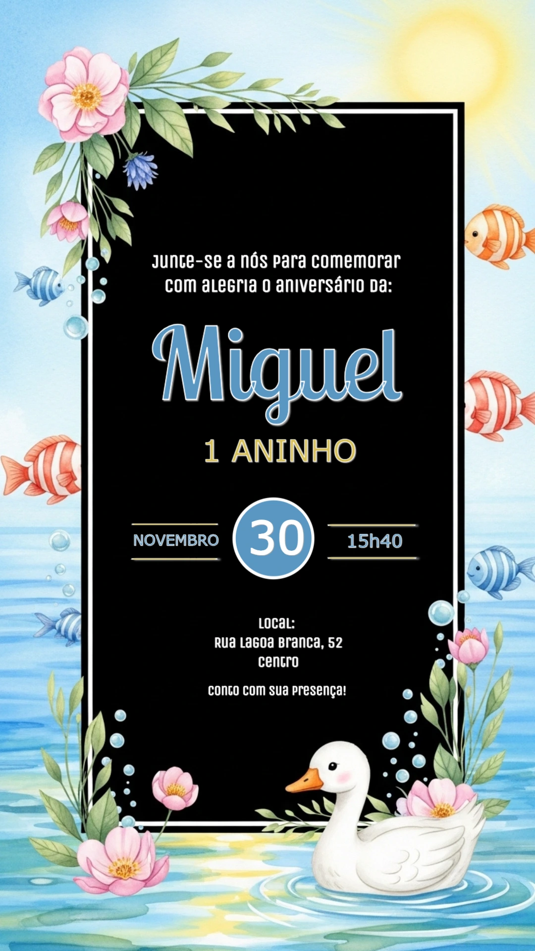 Convite Aniversário Ganso no Lago para Editar Online