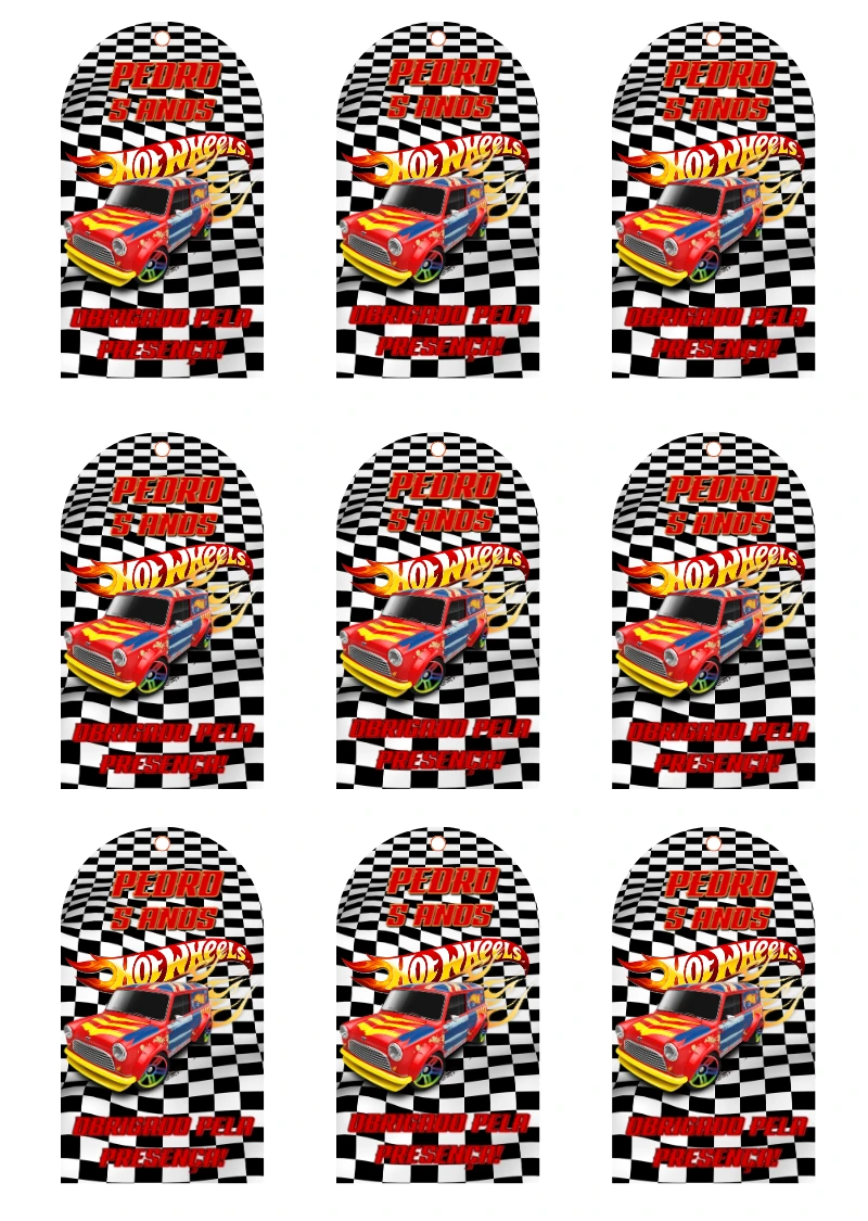 Tag de Agradecimento Aniversário Hot Wheels para Editar Online