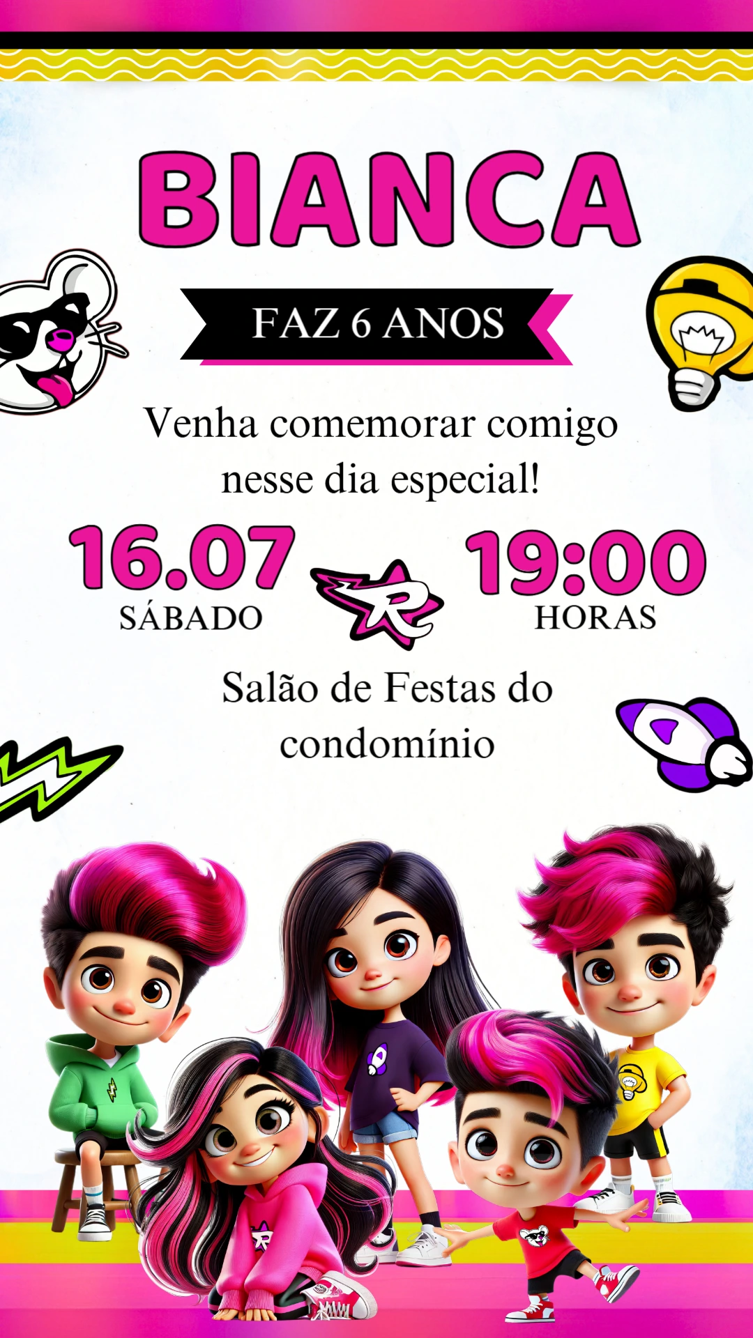 Convite de Aniversário Emilly Vick e Os Rosa para Editar Online