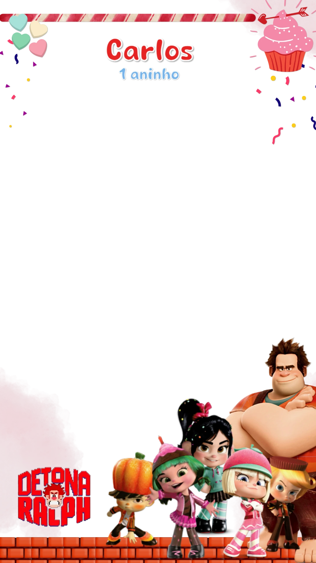 Moldura Aniversário Detona Ralph com Personagens para Editar