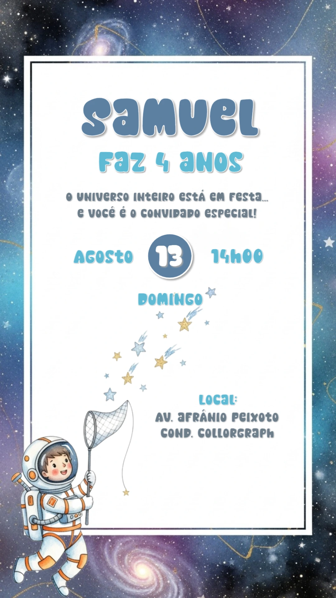 Convite de Aniversário Astronauta para Editar Online