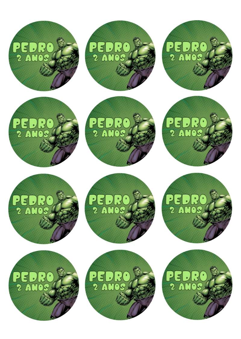 Festa Hulk: Adesivo Redondo Editável para Personalizar