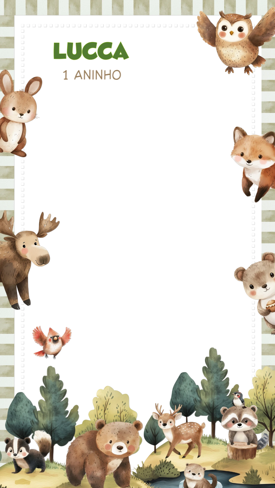 Moldura Aniversário Bosque Encantado para Editar Online