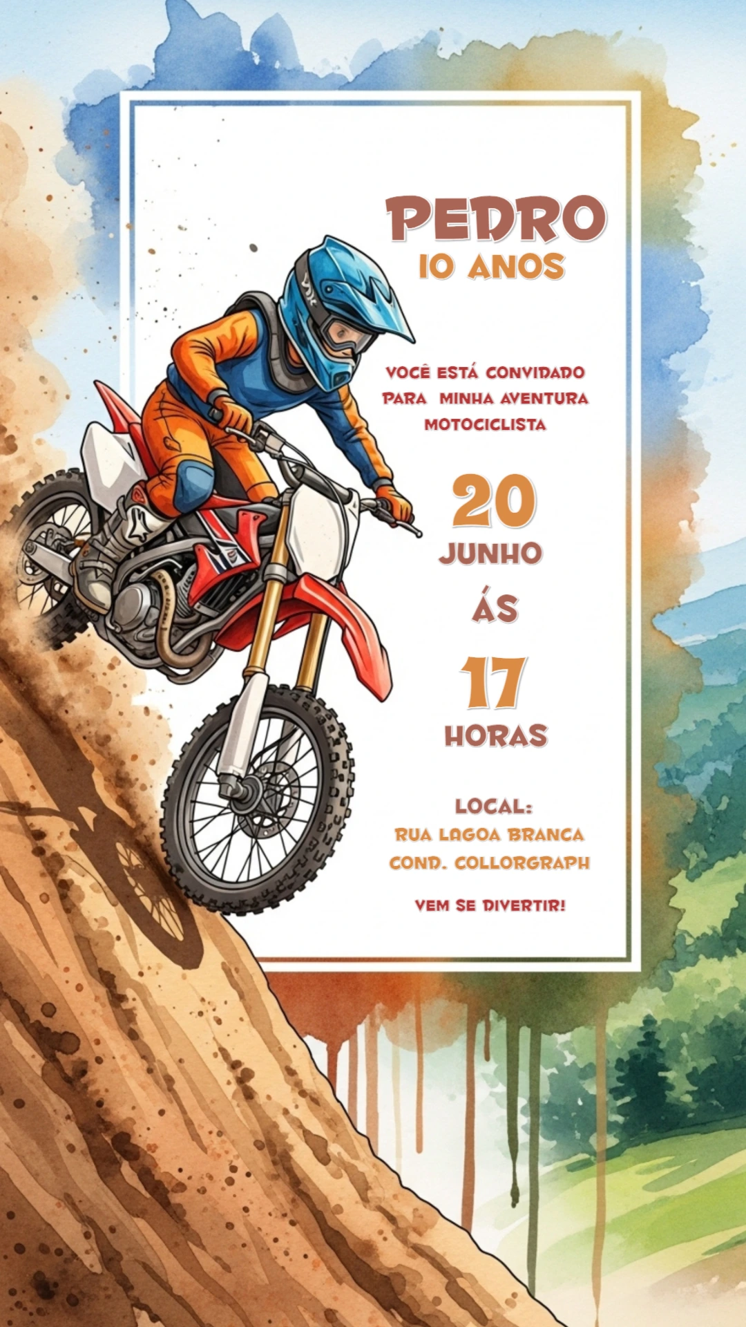 Convite de Aniversário Motocross Radical para Editar Online