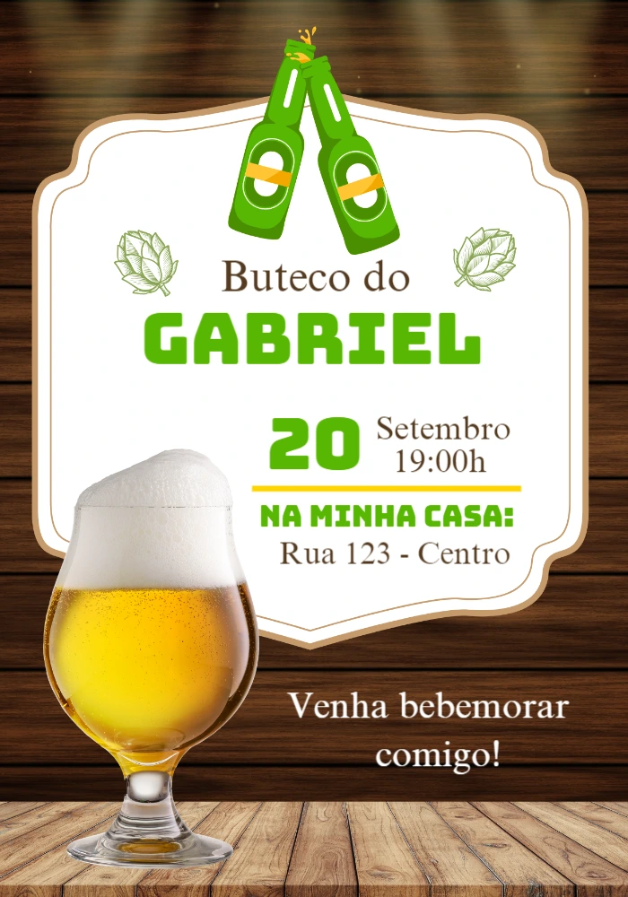 Convite de Aniversário Boteco com Cerveja para Editar Online