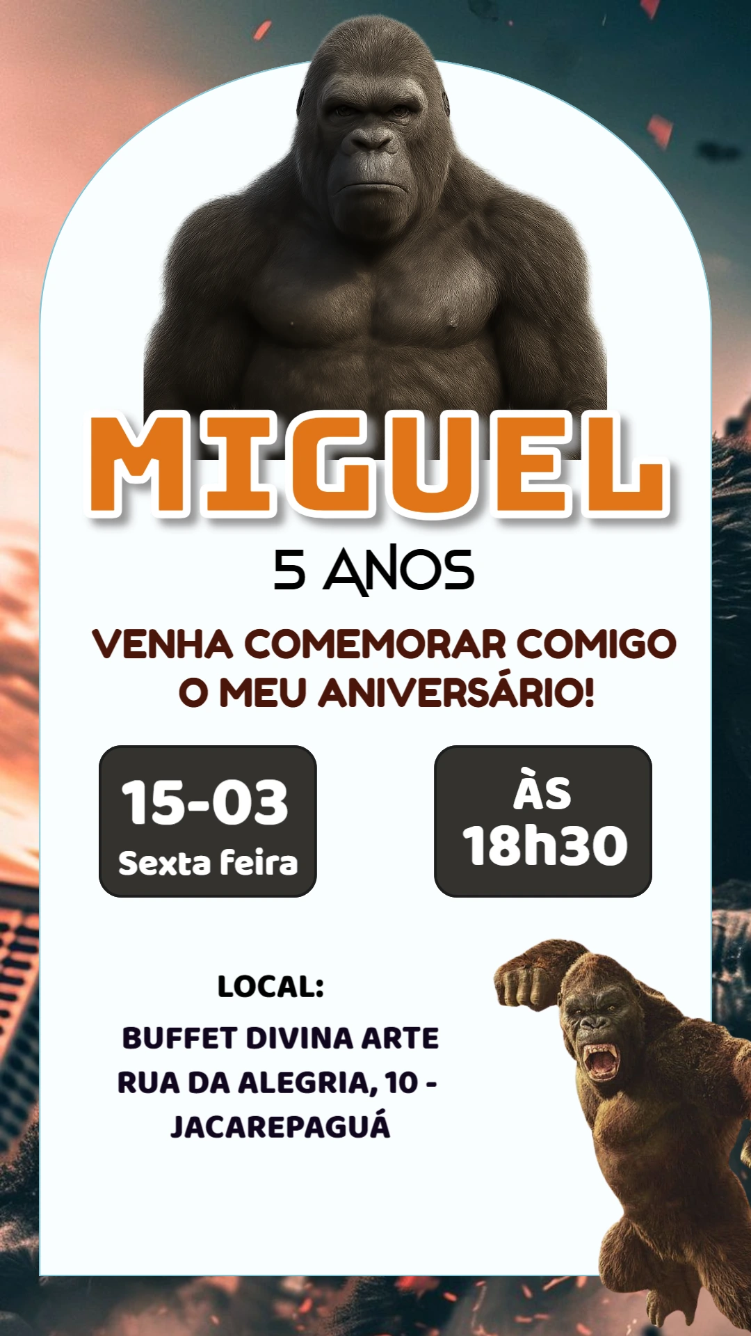 Convite de Aniversário King Kong para Editar Online