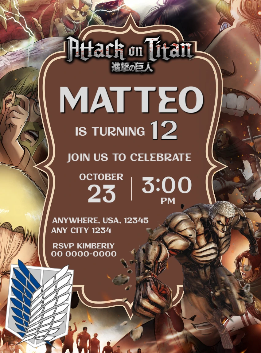 Attack on Titan Birthday Invitation | Editable Digital Template