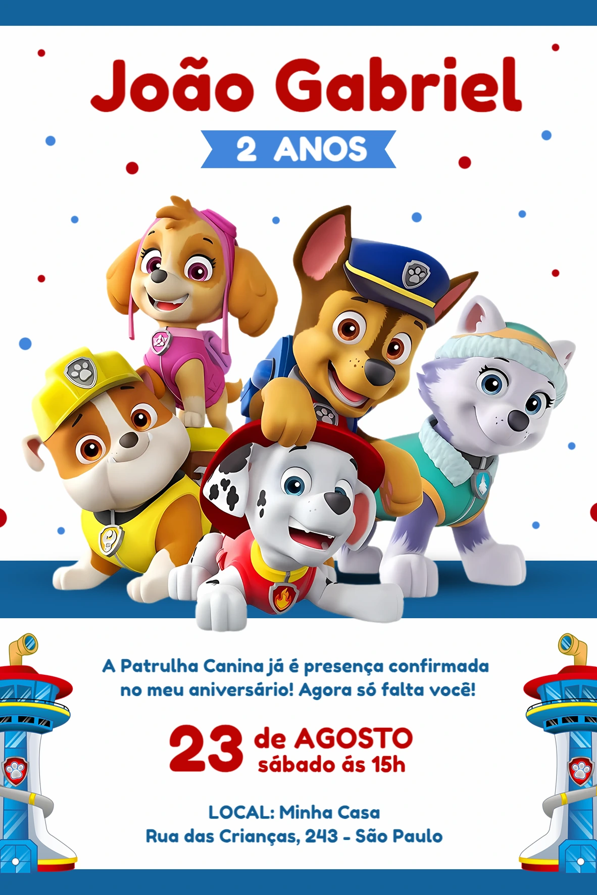 Convite de Aniversário Patrulha Canina para Editar Online