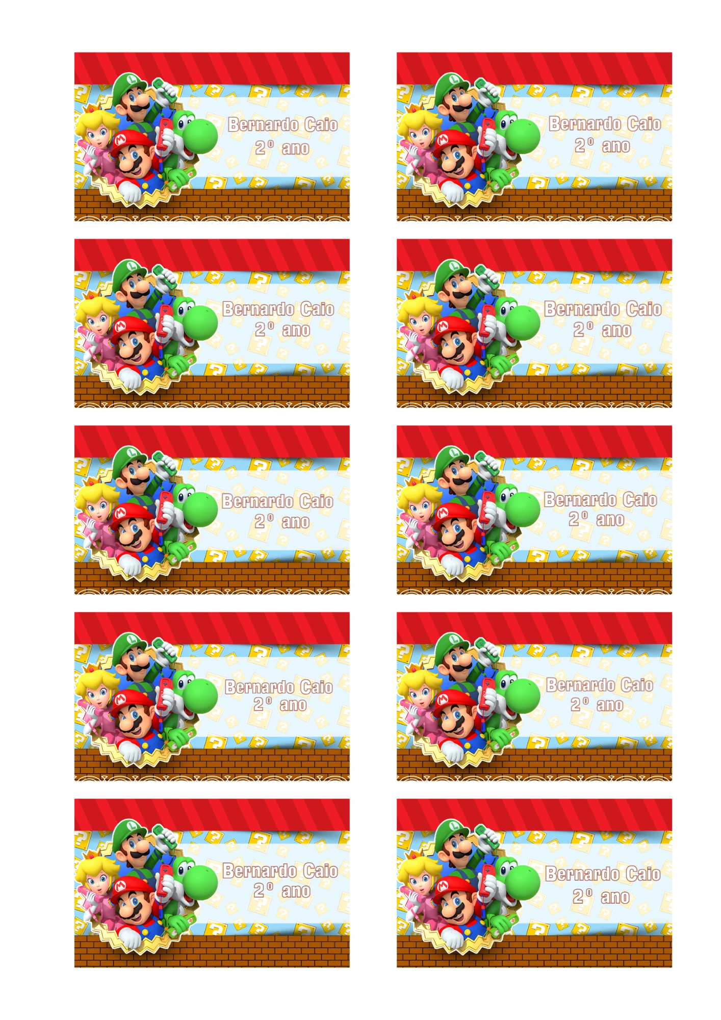 Etiqueta Escolar Super Mario Colorida para Editar e Imprimir