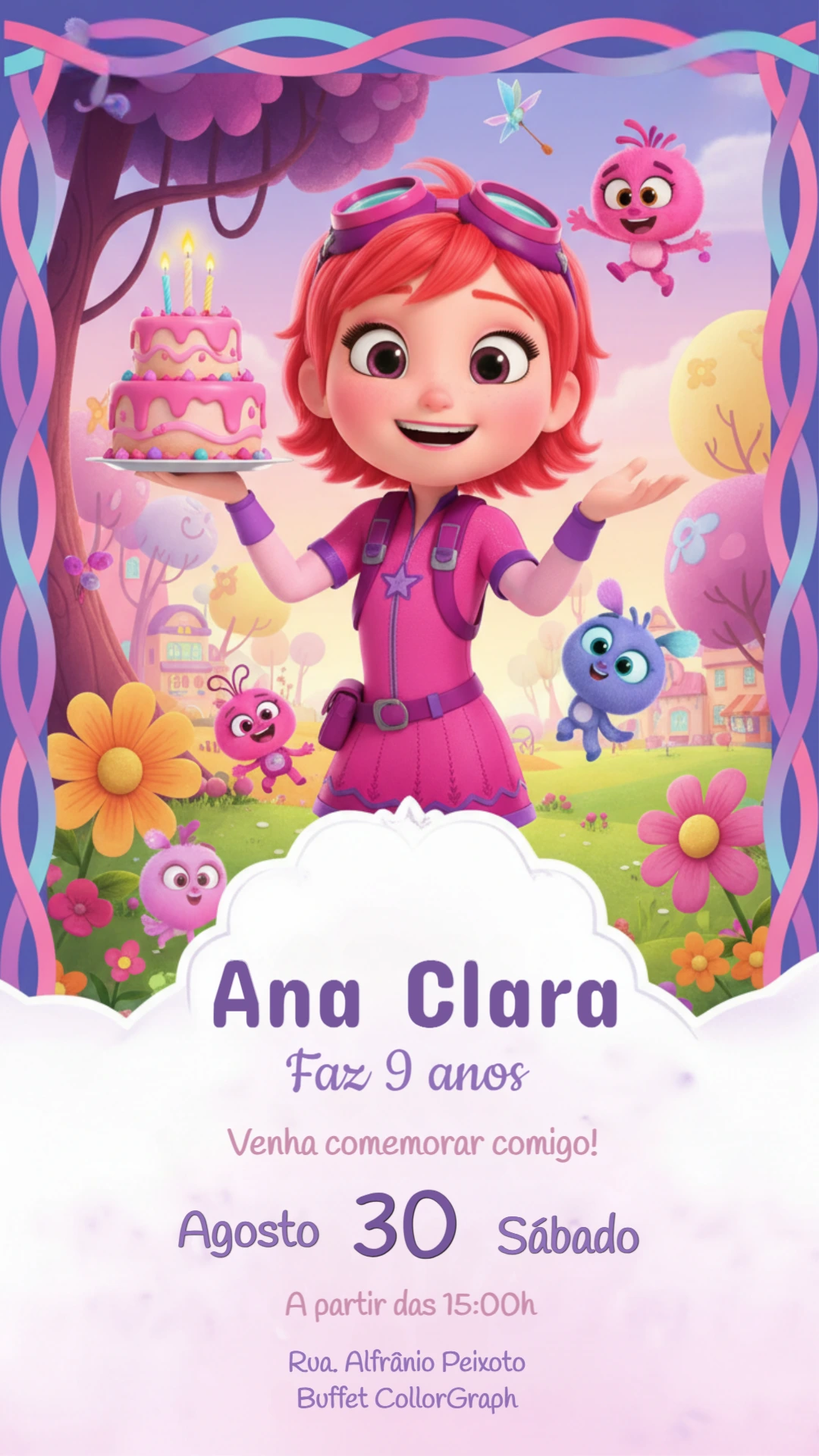 Convite de Aniversário Infantil Abby Hatcher para Editar Online