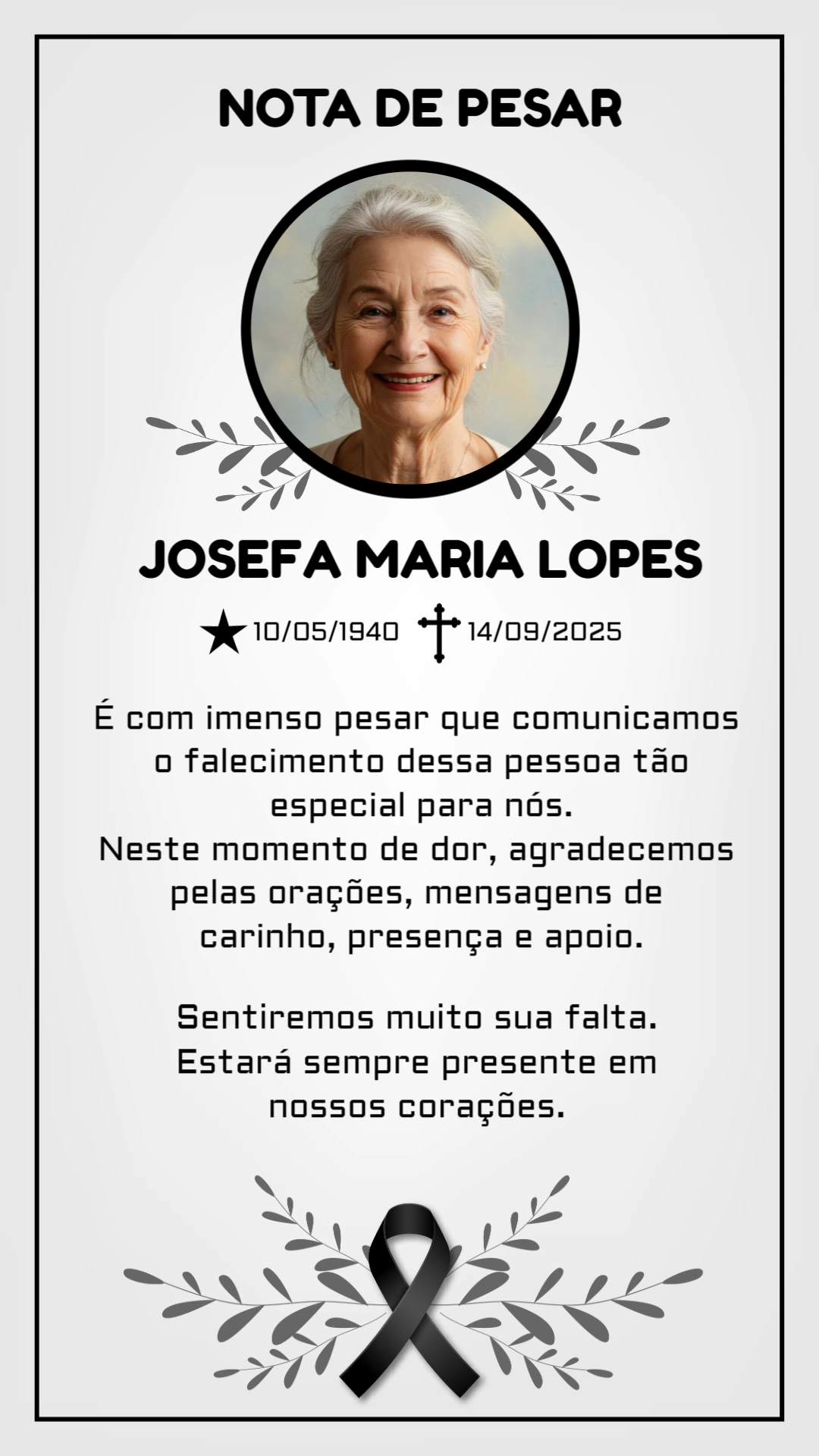 Nota de Pesar com Foto Floral para Editar Online