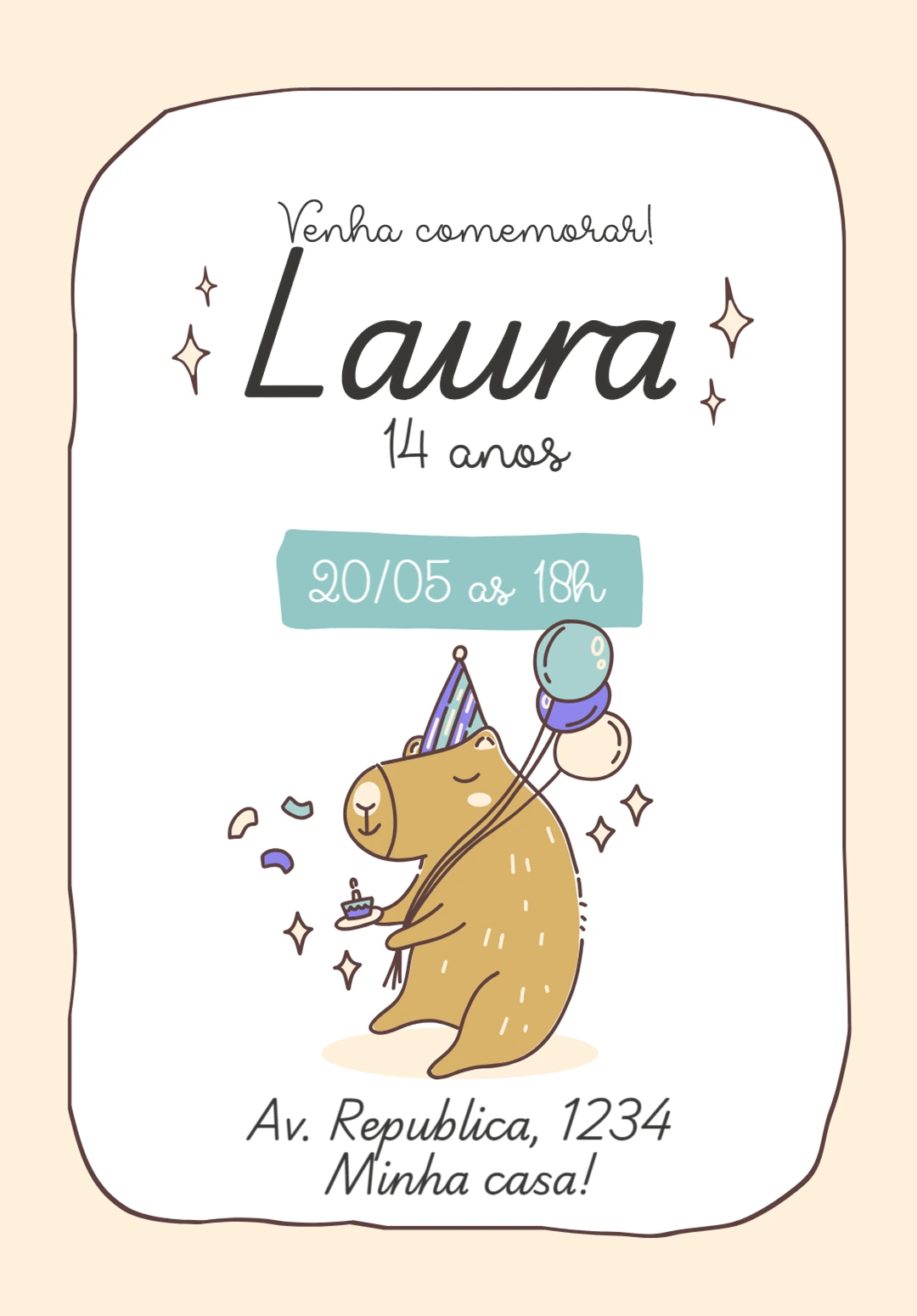 Convite de Aniversário Capivara Fofa Editável Online