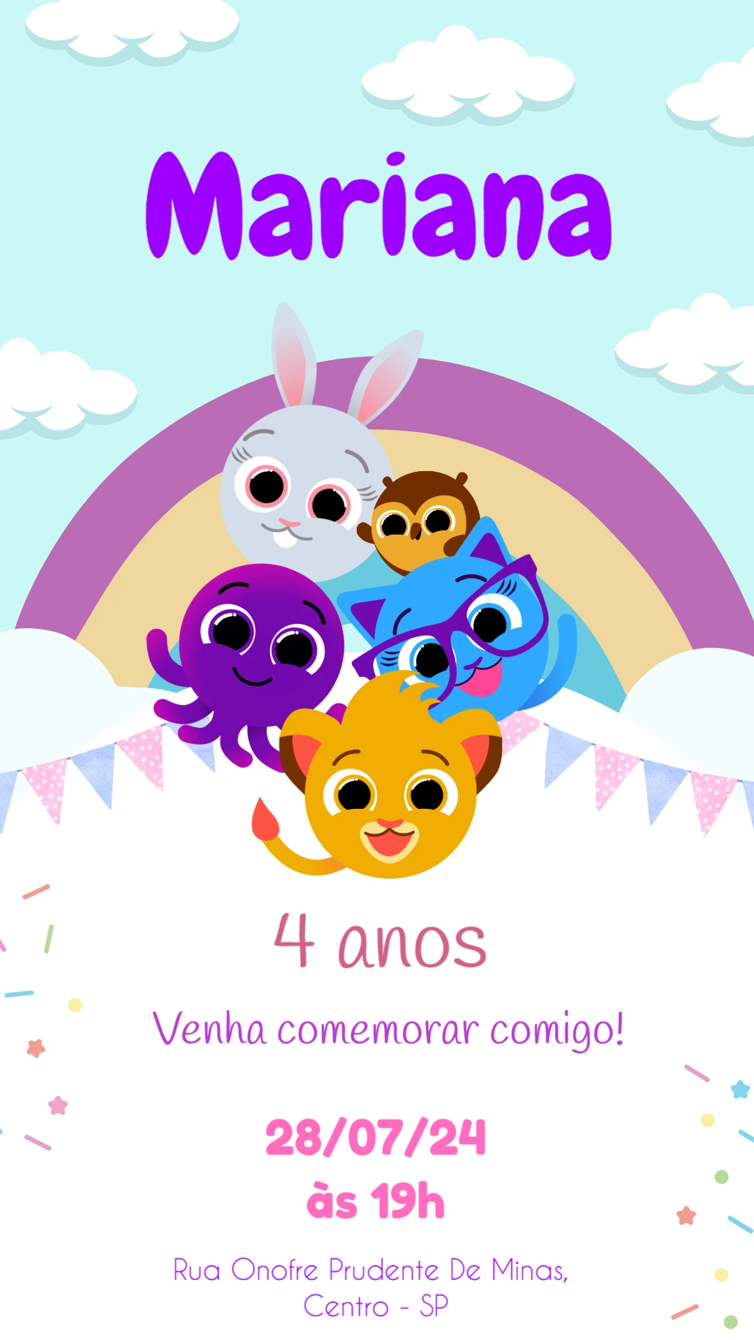 Convite de Aniversário Bolofofos para Editar Online
