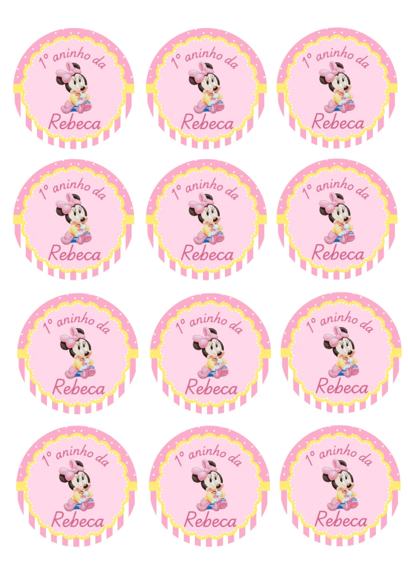 Adesivo Redondo Aniversário Minnie Baby para Editar Online