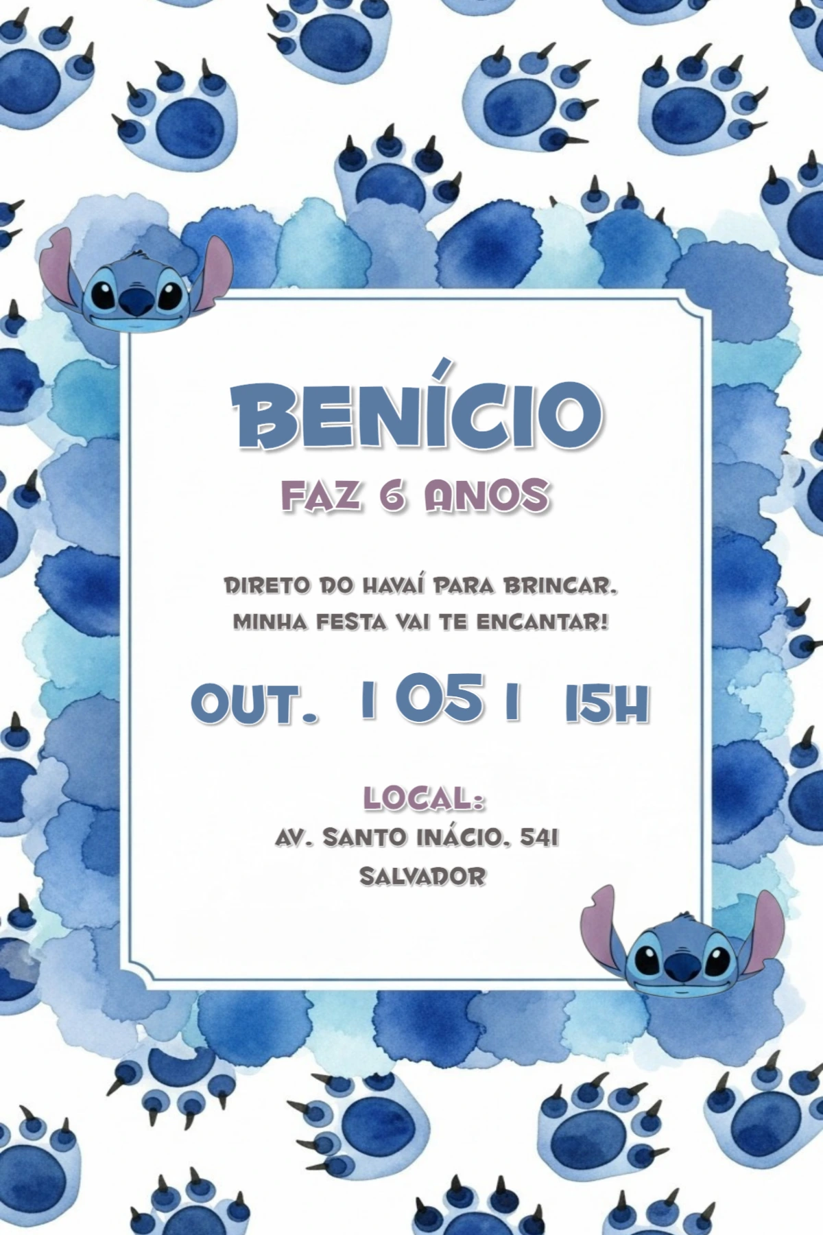 Convite de Aniversário Stitch Editável para Enviar