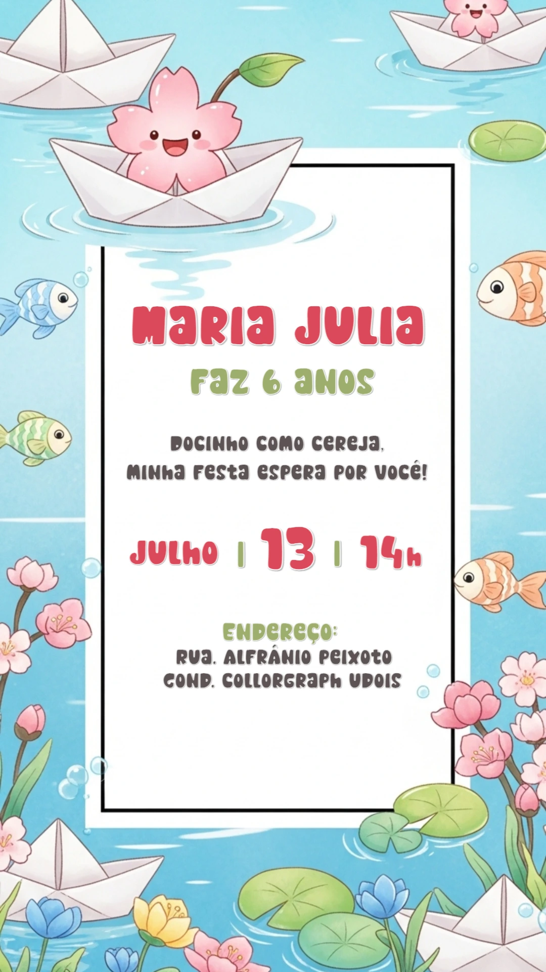 Convite Aniversário Florzinha no Lago para Editar Online