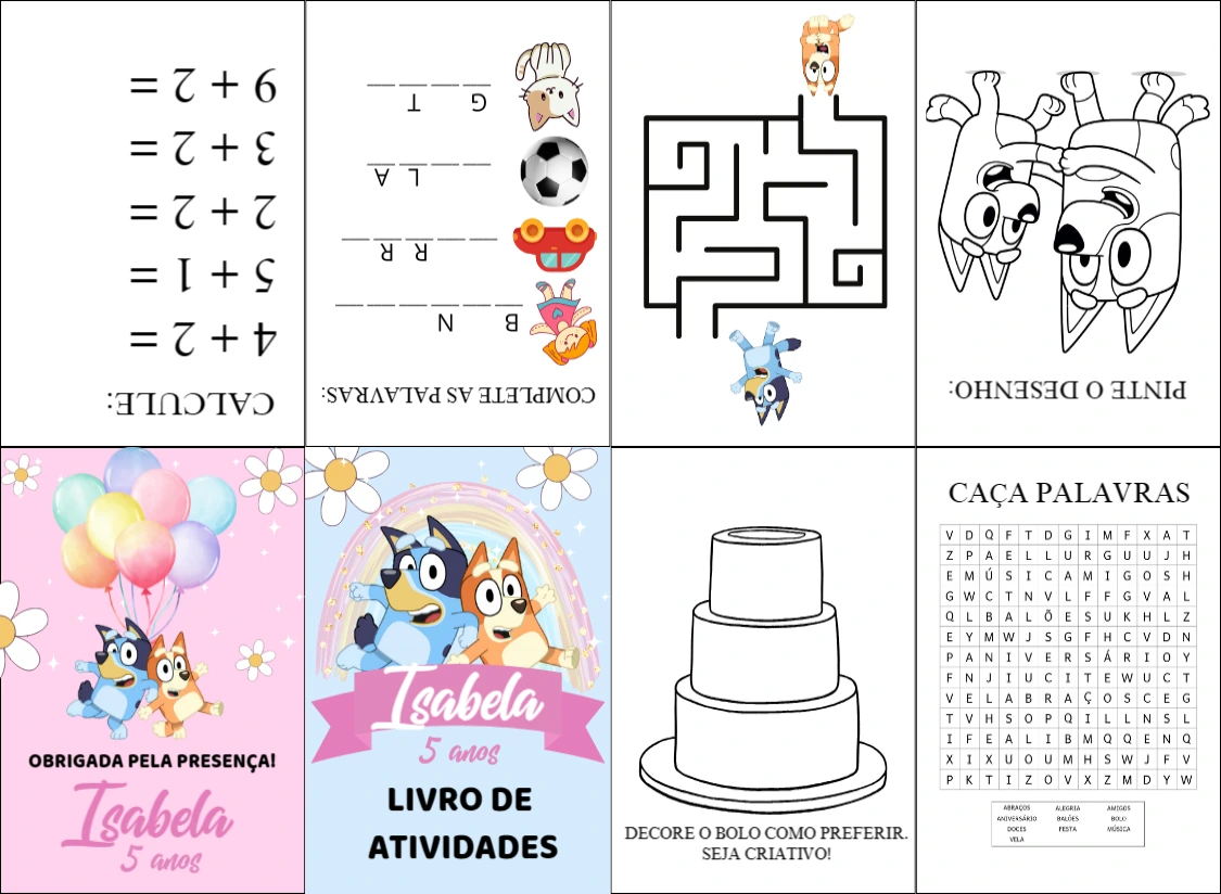 Livro de Atividades Aniversário Bluey e Bingo para Editar