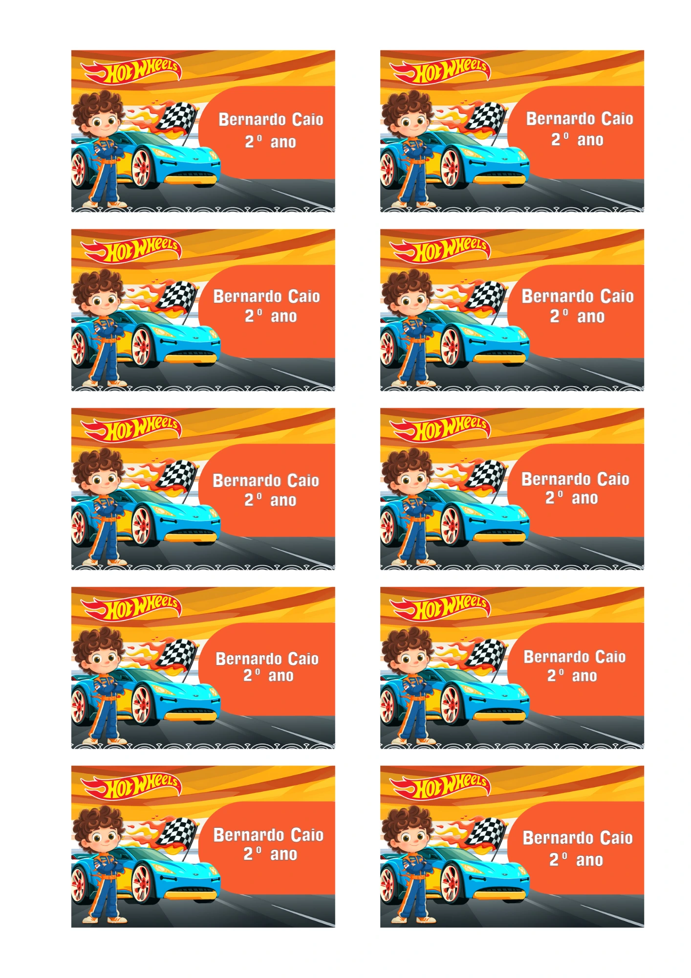 Etiqueta Escolar Hot Wheels com Carro de Corrida para Editar