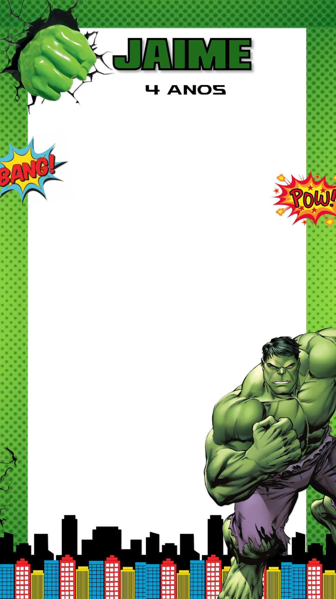 Moldura para Stories de Aniversário do Hulk para Editar