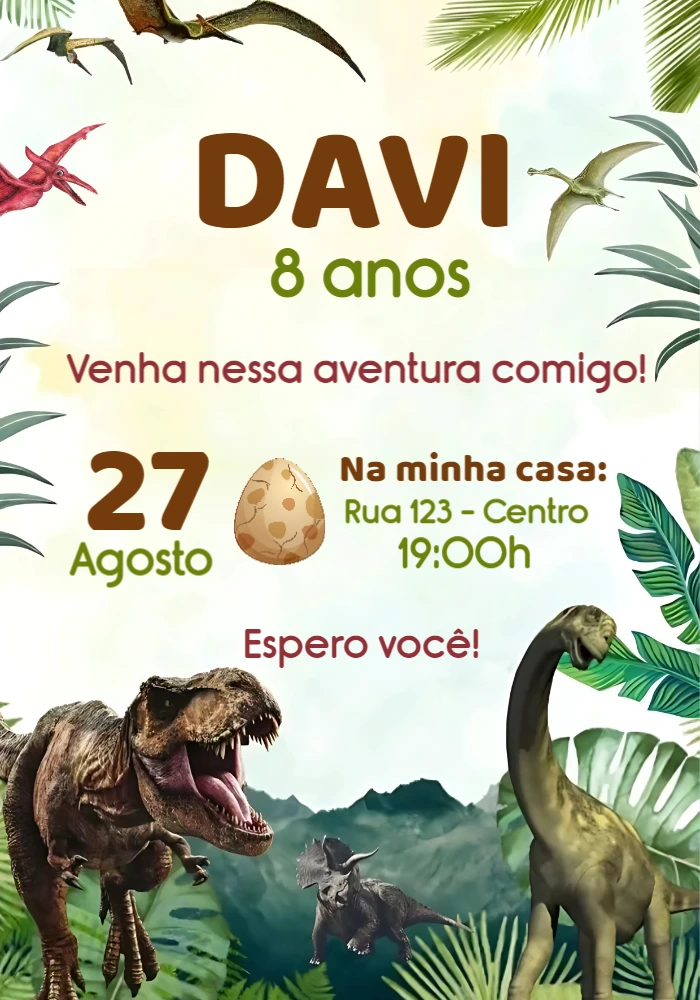 Convite de Aniversário Dinossauros Jurassic Park Editável