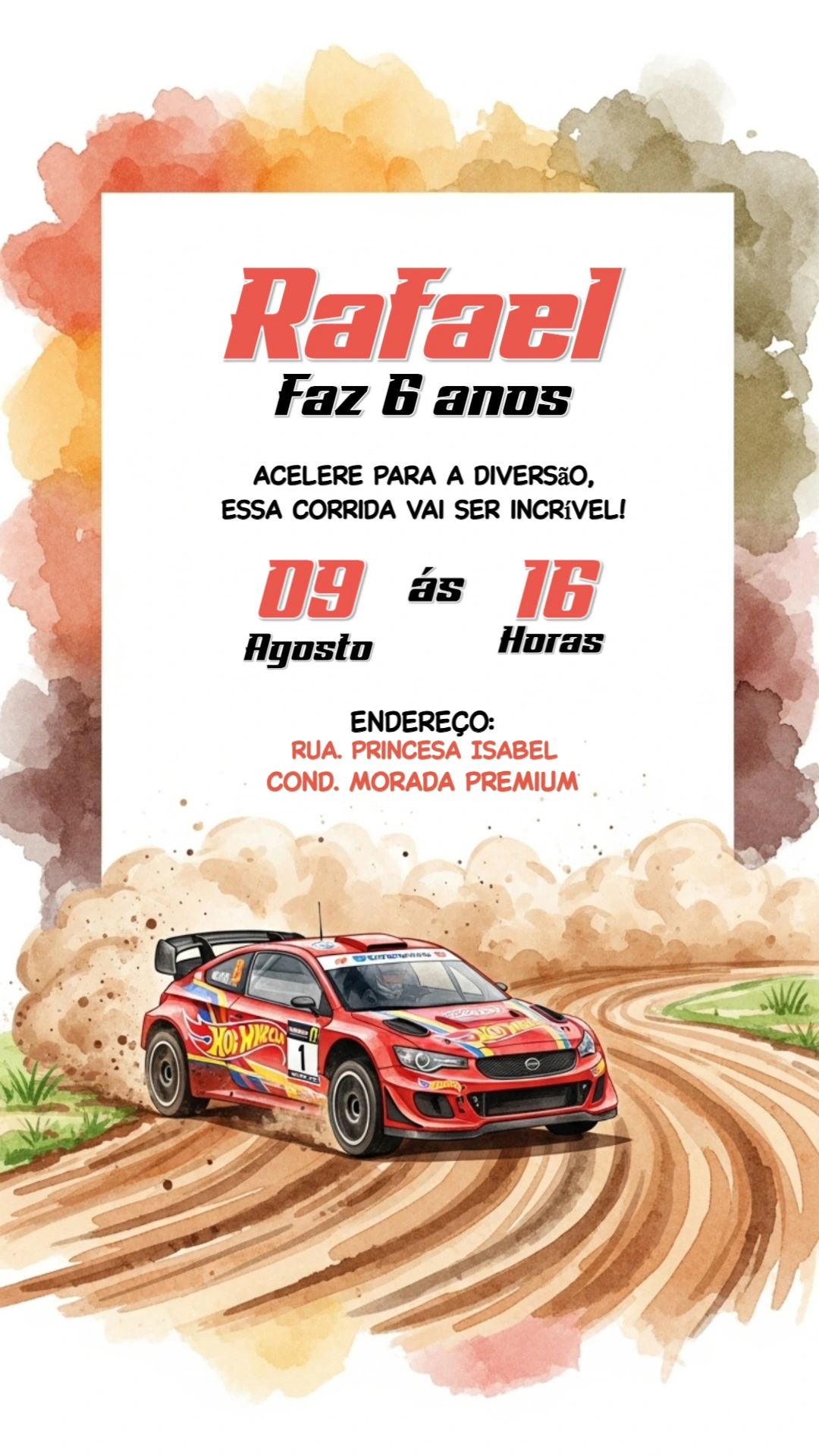 Convite de Aniversário Carro de Corrida Hotwheels para Editar