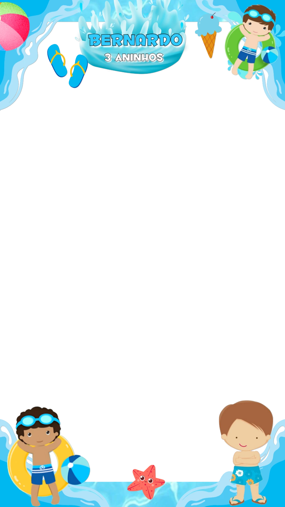 Moldura Aniversário Pool Party Menino para Editar Online