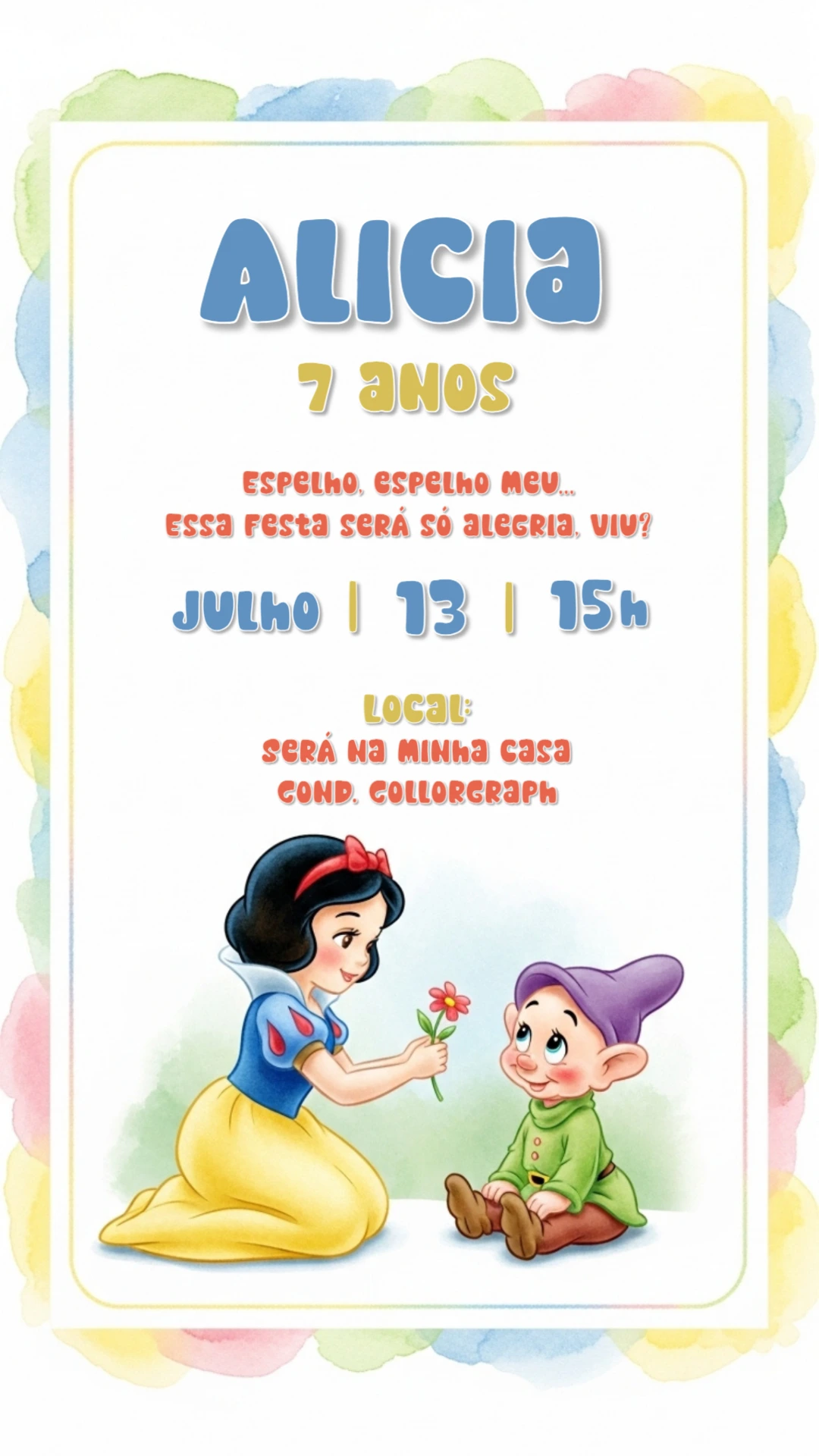 Convite Aniversário Branca de Neve para Editar Online