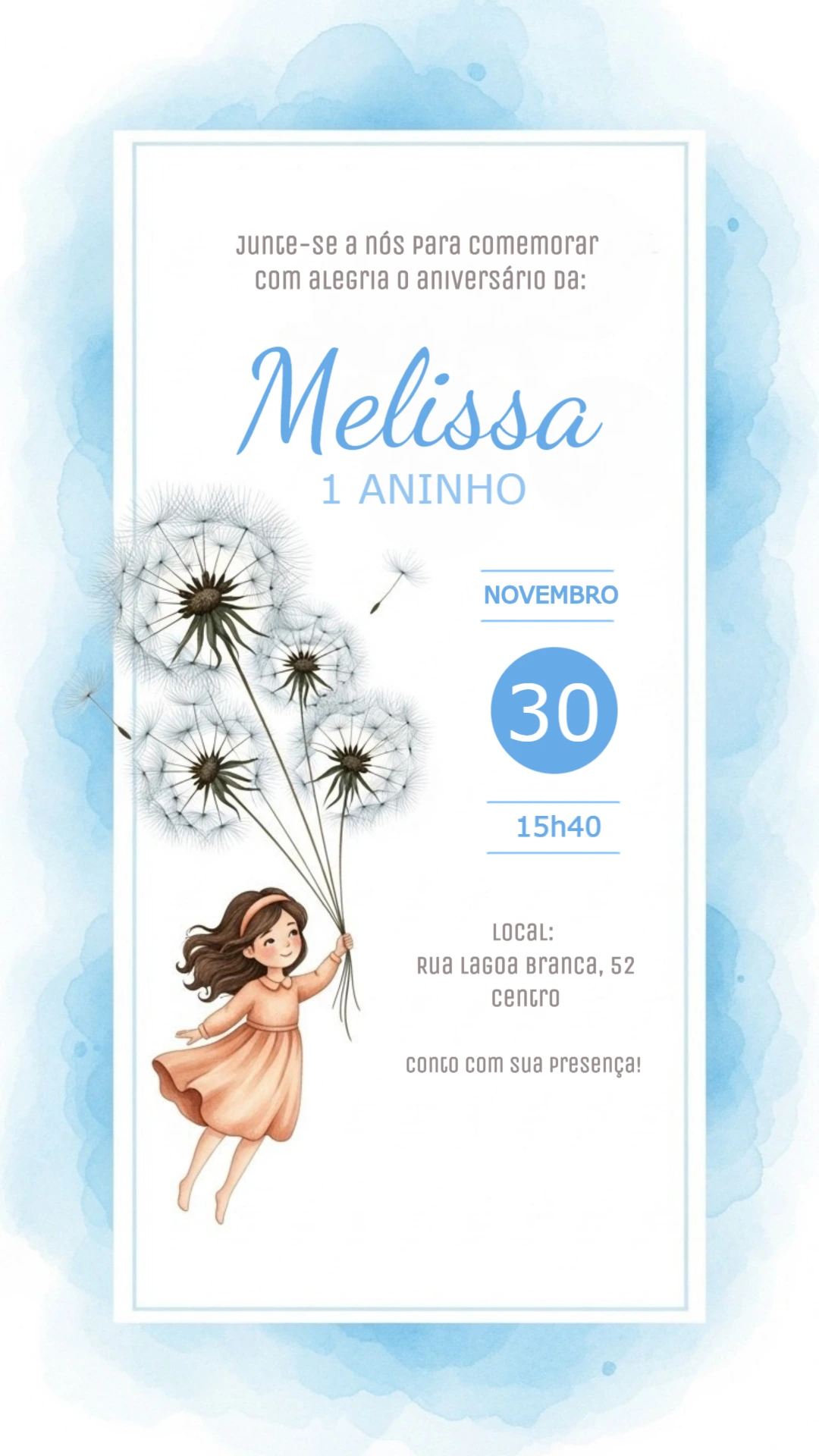 Convite de Aniversário Infantil Dente de Leão para Editar Online