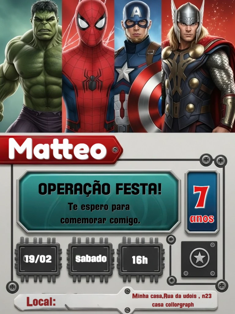 Convite de Aniversário Vingadores para Editar Online