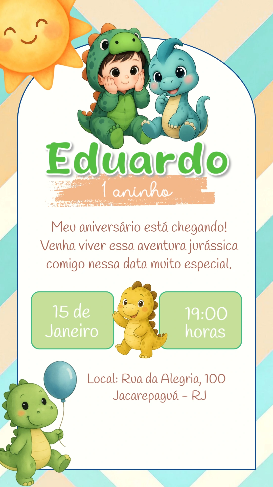 Convite Aniversário Dino Baby Fofo para Editar Online