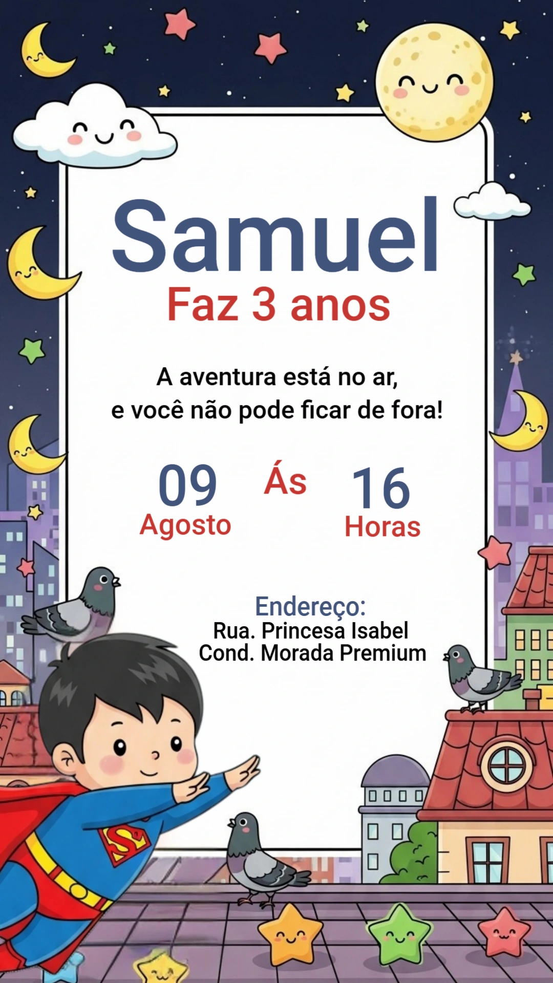 Convite Aniversário Superman Infantil para Editar Online