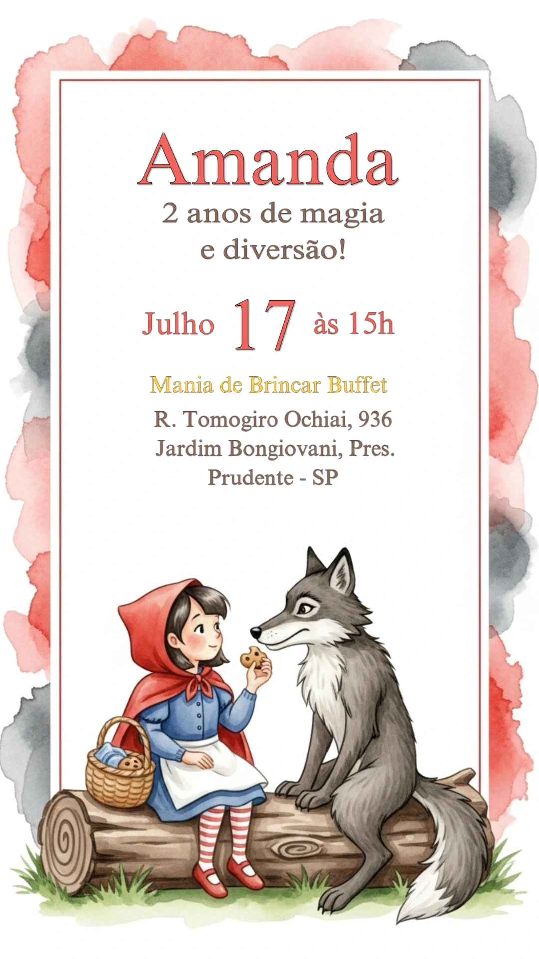 Convite Aniversário Chapeuzinho Vermelho para Editar Online