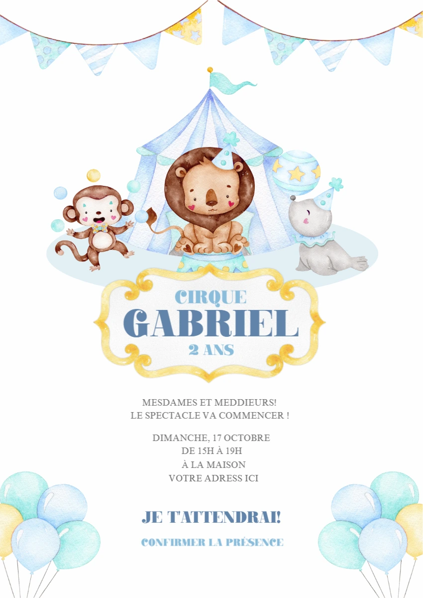 Invitation Anniversaire Thème Cirque Mignon Modèle à Éditer