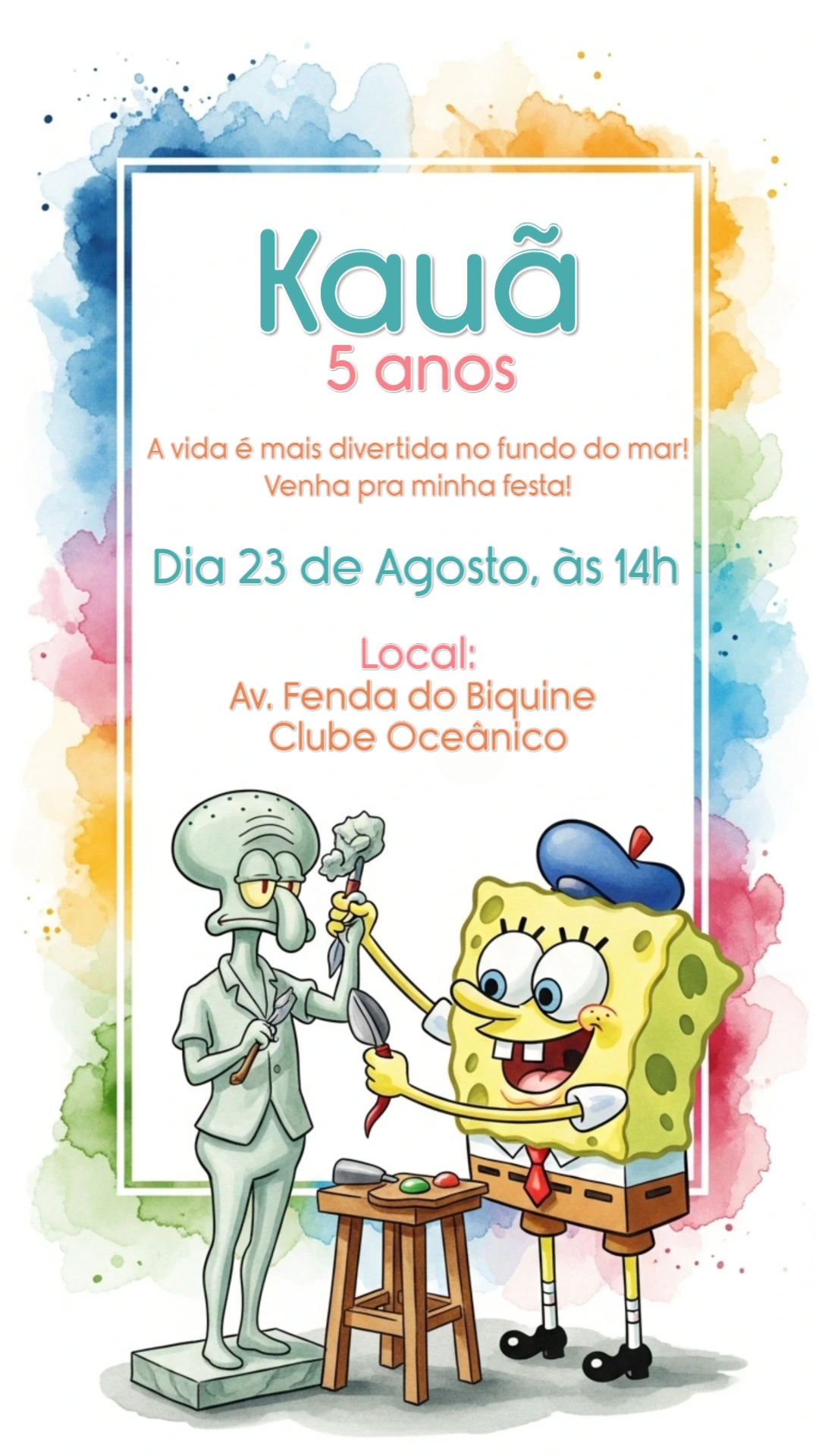 Convite de Aniversário Bob Esponja para Editar Online