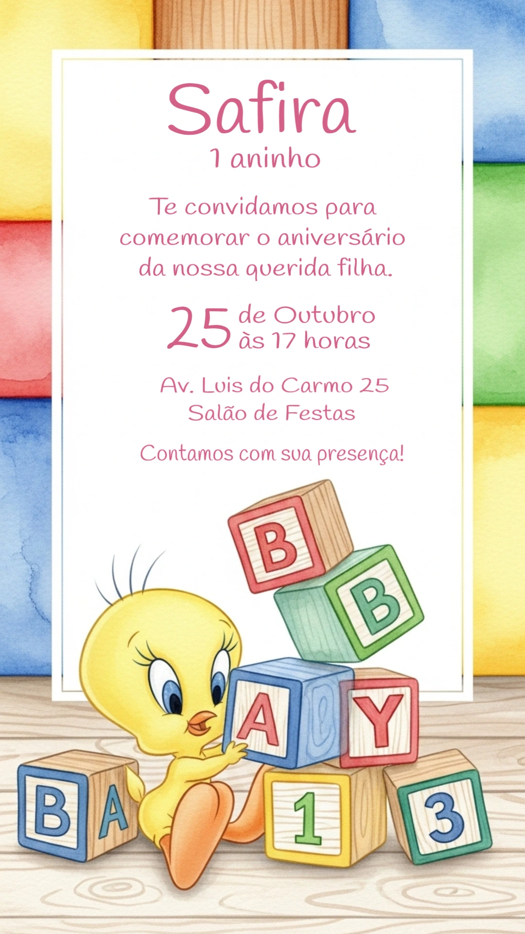 Convite de Aniversário Piu-Piu Baby para Editar Online