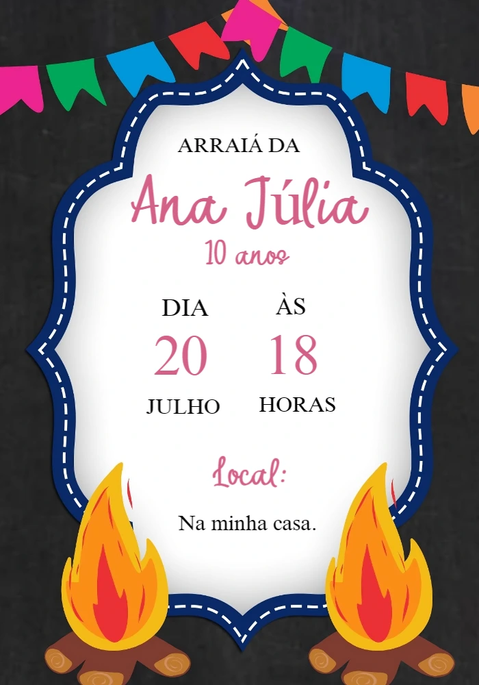 Convite Aniversário Festa Junina com Fogueira para Editar Online