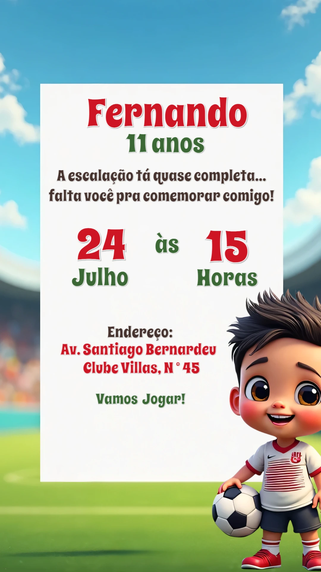 Convite Aniversário Futebol de Menino para Editar Online