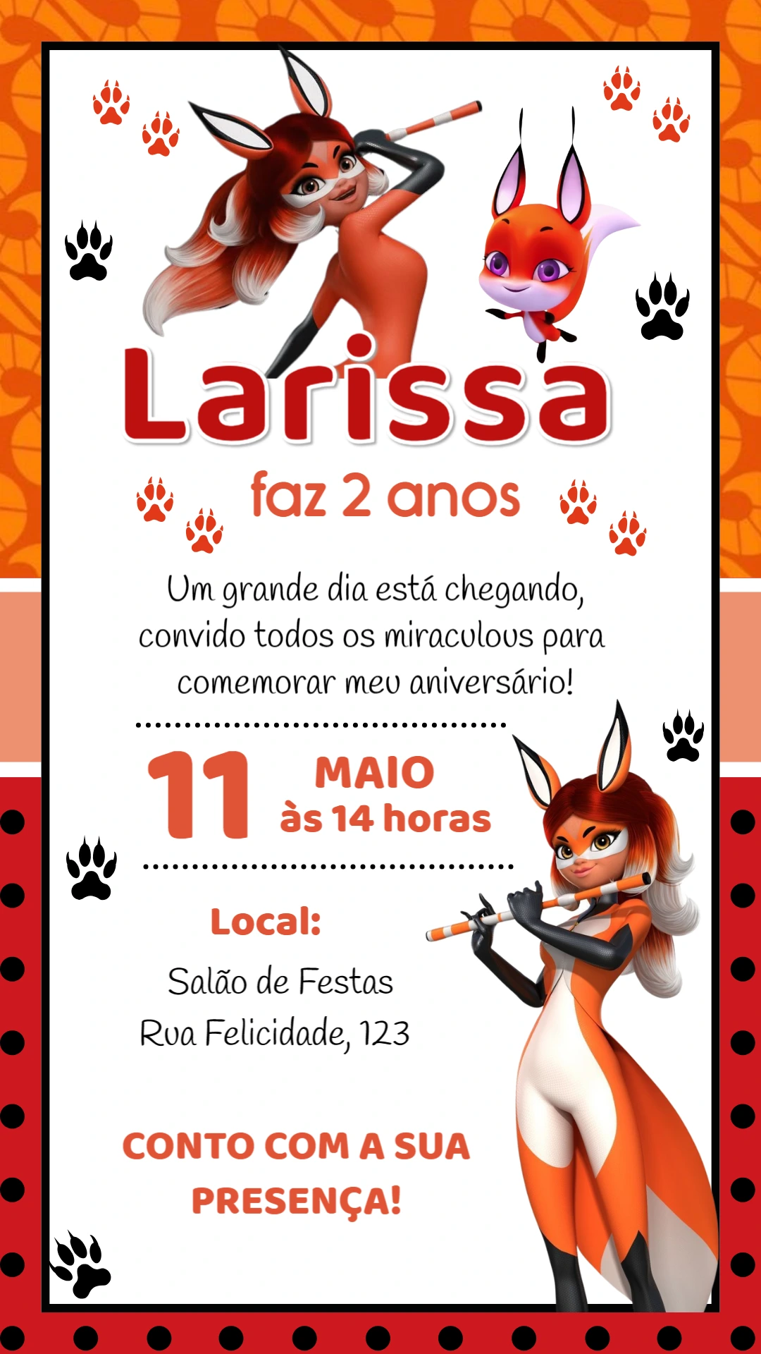 Convite Aniversário Rena Rouge para Editar e Enviar Online