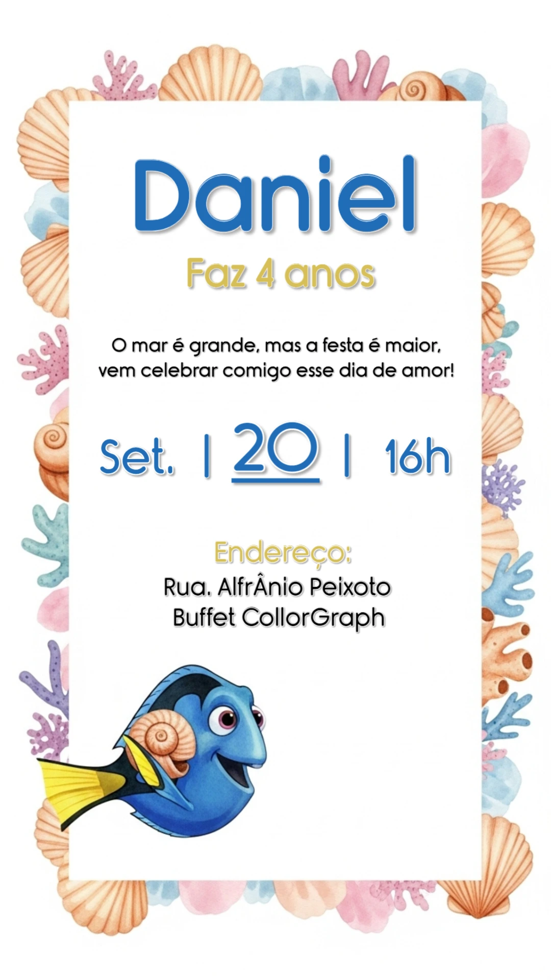 Convite Aniversário Procurando Dory para Editar Online