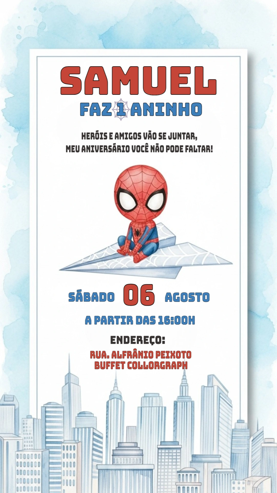 Convite Aniversário Homem Aranha Fofo para Editar Online
