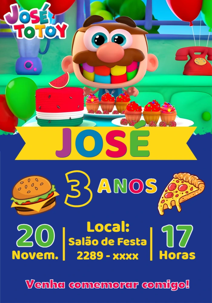 Convite Aniversário José Comilão para Editar Online