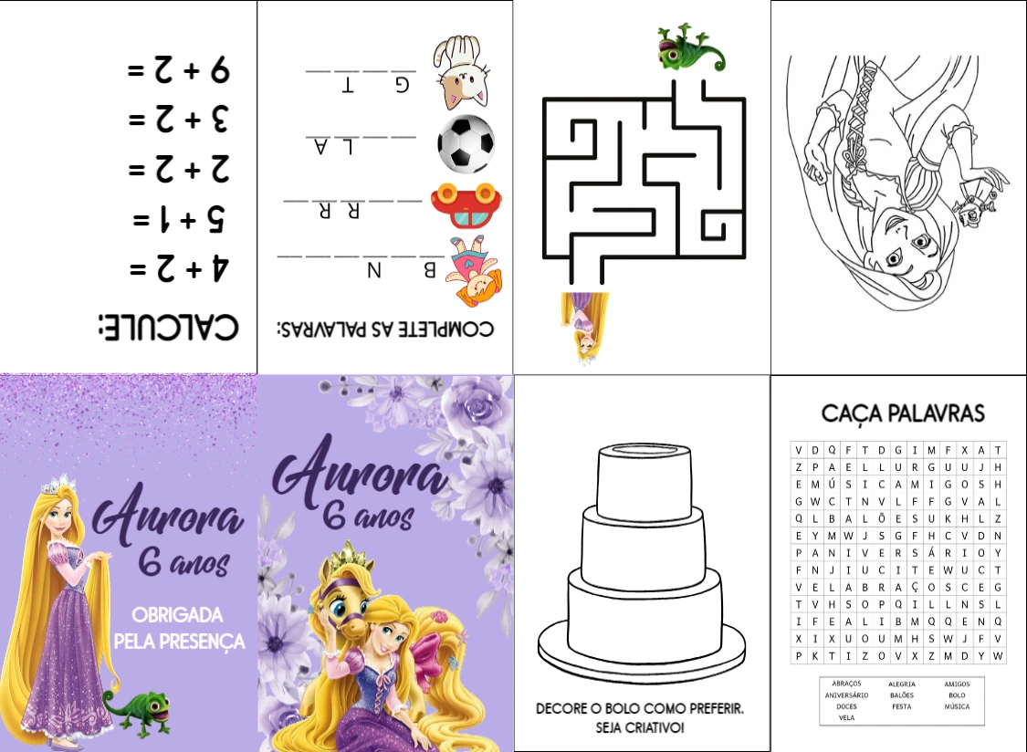 Livro de Atividades Rapunzel Aniversário para Editar Online