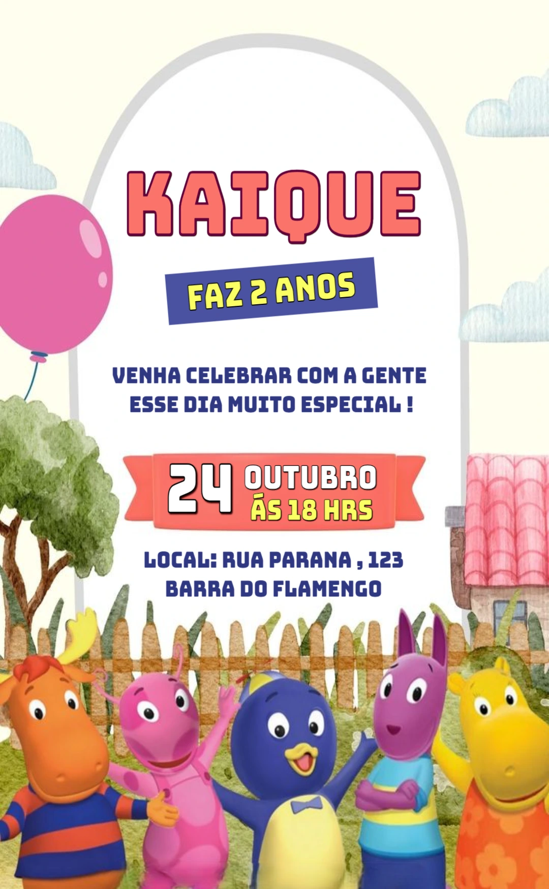 Convite Aniversário Backyardigans com Personagens para Editar Online
