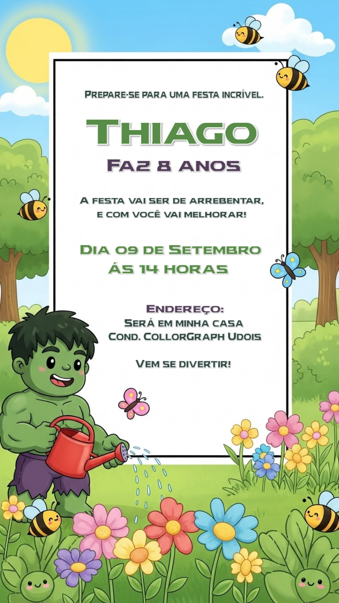 Convite Aniversário Hulk Fofo para Editar Online