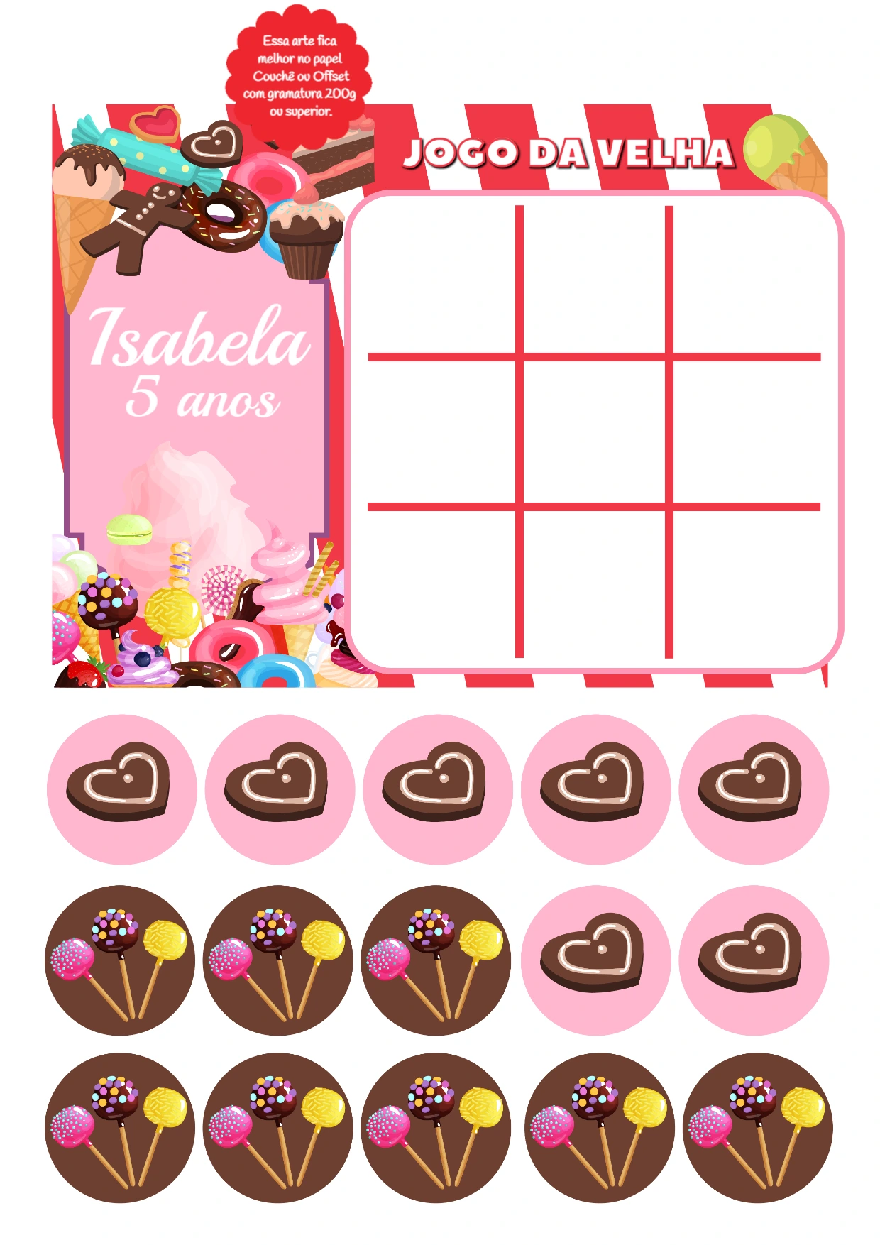 Jogo da Velha Aniversário Doces e Guloseimas para Editar